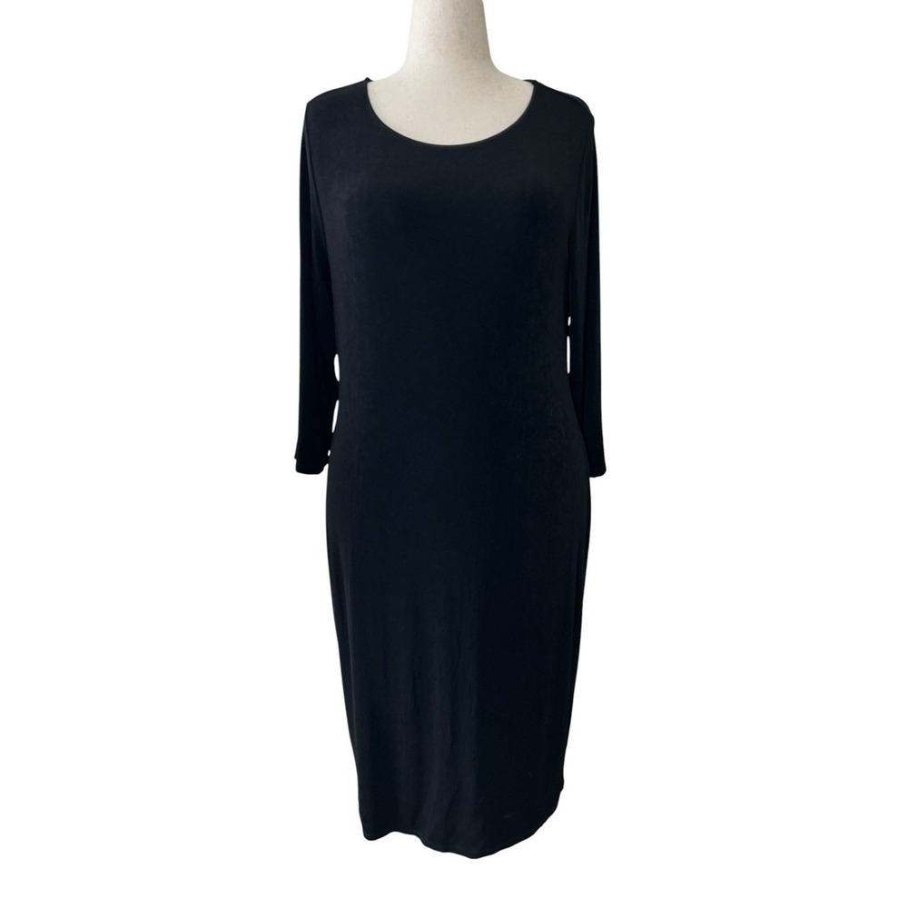 Chico's Travelers Black Midi Shift Dress Size 3 (XL) Stretch Slinky Lagenlook